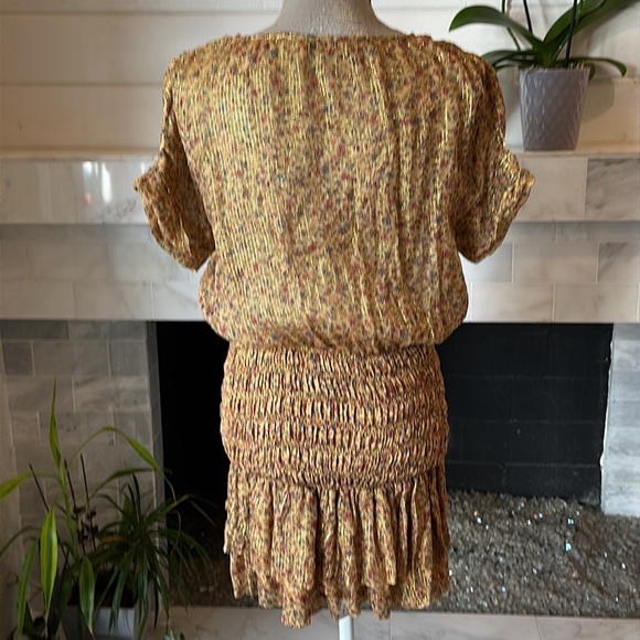 Mes Demoiselles Ambroisie Gold Lurex Floral Print Ruffled Hem Minidress Size 4 - Picture 9 of 14